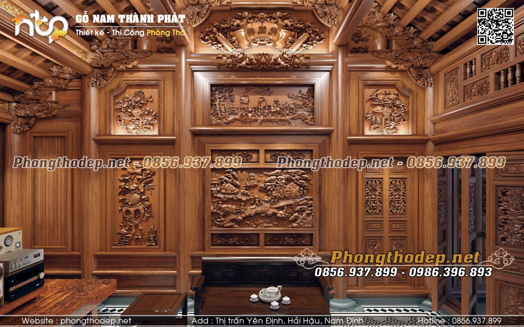 Cận cảnh vách thuận trái nhà 5 gian